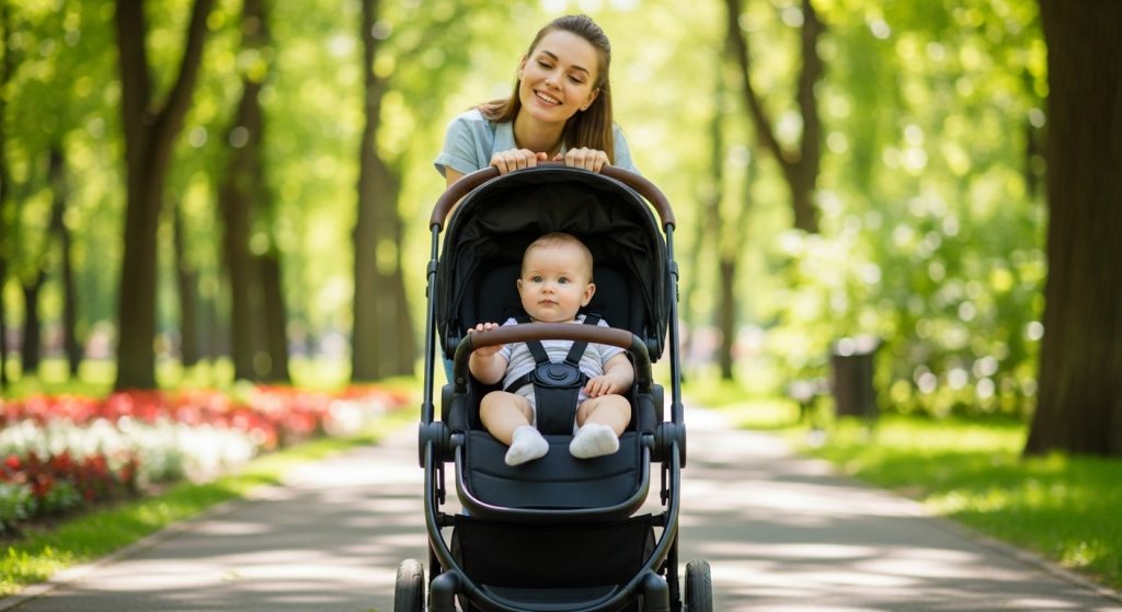 baby stroller with his mother